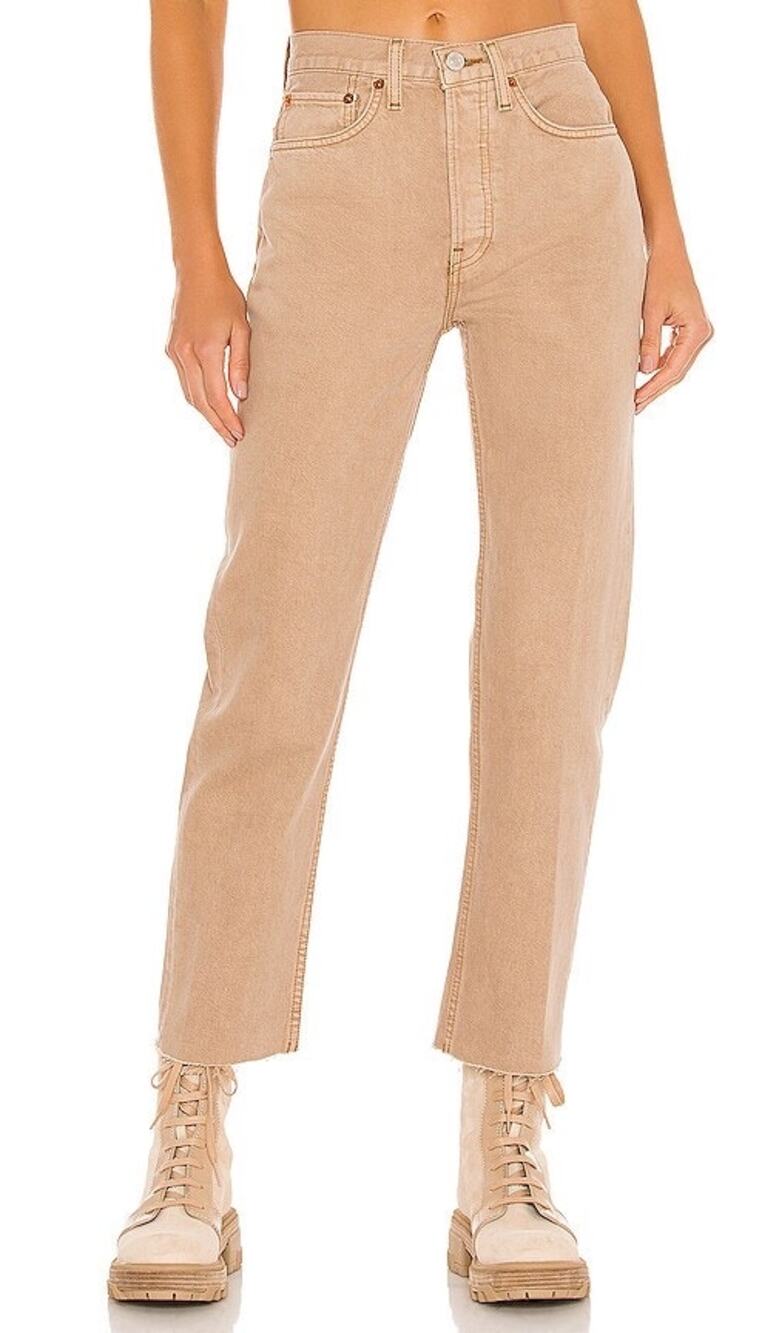 Re/Done 70’s Ultra High Rise Stove Pipe Washed Khaki Straight Jeans Size 26
